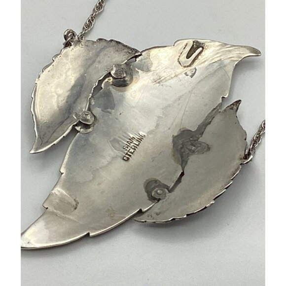 Vintage Siam Sterling Silver & Enamel Leaf Pendant Necklace 14.39g - 20" long - Picture 4 of 8